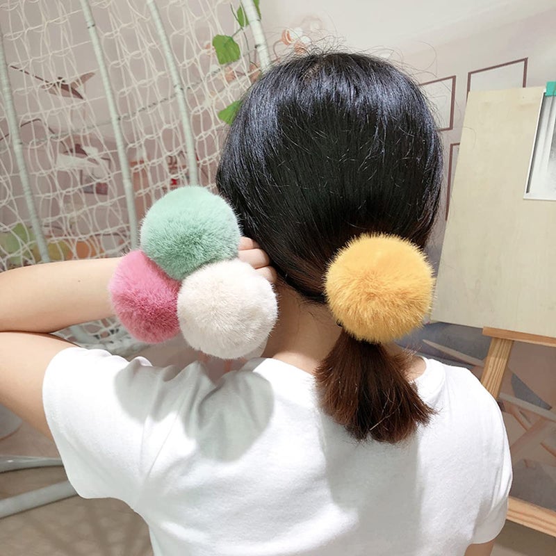 ECYC Pom Hair Ties, 2 Pcs Cute Pompom Hair Bands Fluffy Ponytail Holders for Women Girls, Red - Image 3